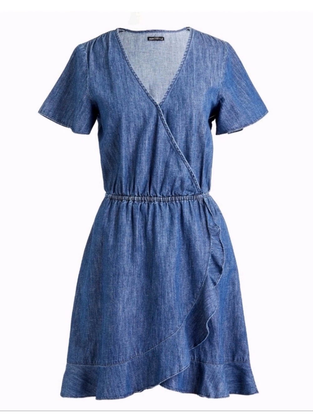 J. Crew Mecantile Chambray Denim Wrap Short Sleeve Dress - Blue